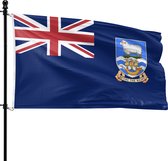 Falklandeilanden vlag met Union Jack en wapenschild met schaap en boot. "DESIRE THE RIGHT".