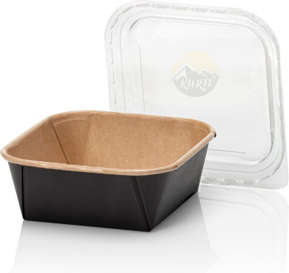 KURTT Primeline vierkant 500ml vershoudbakjes karton, magnetronbakjes met deksel, meal prep bakjes, snackdoosje, diepvriesbakjes, pokebowl, kartonnen saladebakjes multifunctioneel gebruik, 50 stuks