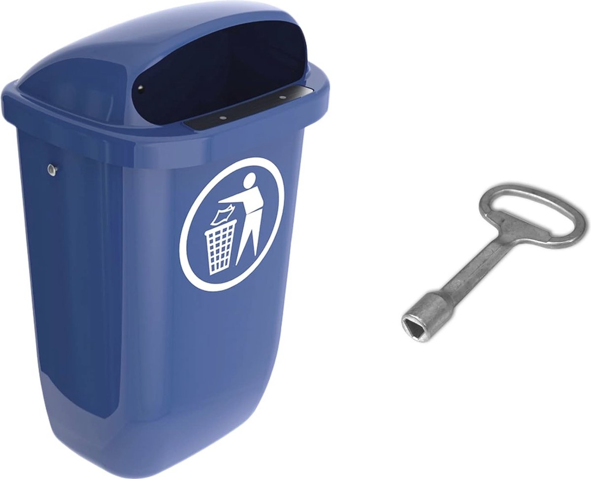 Goedkoopste Prullenbak met Regenhoes 50 Liter - Blauw - H740xB432xD256mm