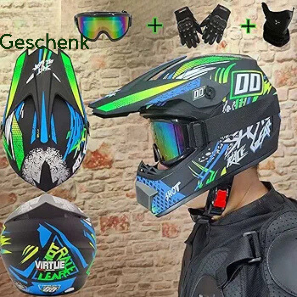 Professionele Motorcrosshelm Met Bril En Gezichtsscherm - Off-Road Integraalhelm S M L XL