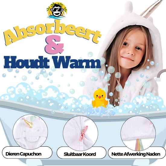 BoefieBoef Eenhoorn Kinder Badjas Baby & Peuter 0-2 Jaar (0-85 cm) - Zacht Katoen Badstof met Dieren Capuchon - Absorberende Ochtendjas Handdoek voor Jongen & Meisje - Zwemles, Carnaval, Verjaardag & Kraamcadeau - Perfect na Bad & Zwemmen - Unicorn van BoefieBoef — afbeelding 3