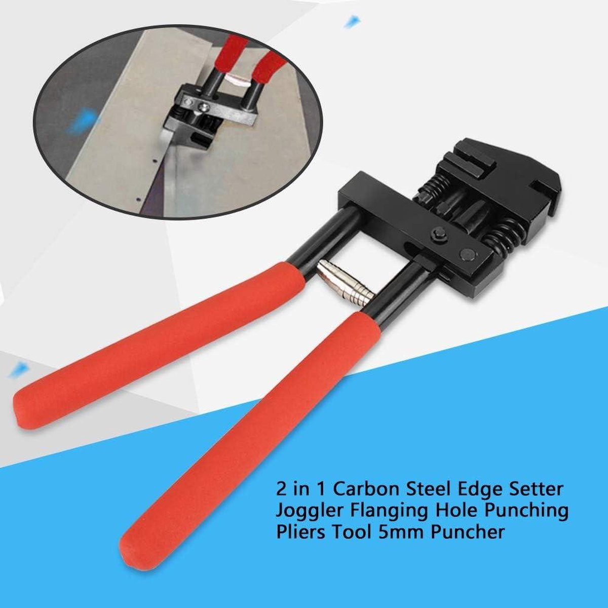 2 in 1 Carbon Steel Setter Joggler Flanging Hole Punching Tang Tool 5mm Puncher, Handgereedschap Crimper voor Metalen Plaat 1 Mm Dikte, voor Autoreparatie en Productie van