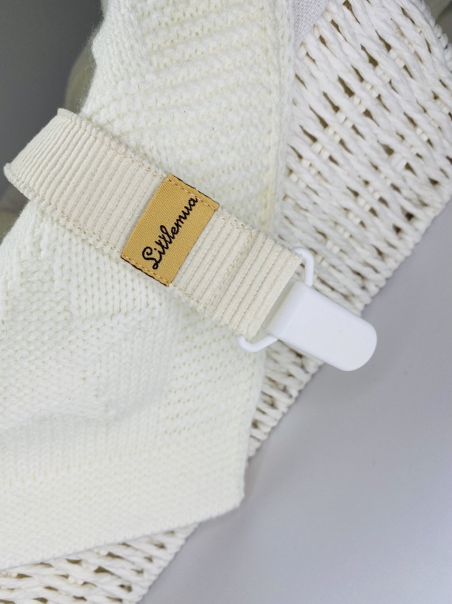 Goedkoopste Littlemua- Speenkoord Rib- Gebroken wit- Speenketting-Plastic clip