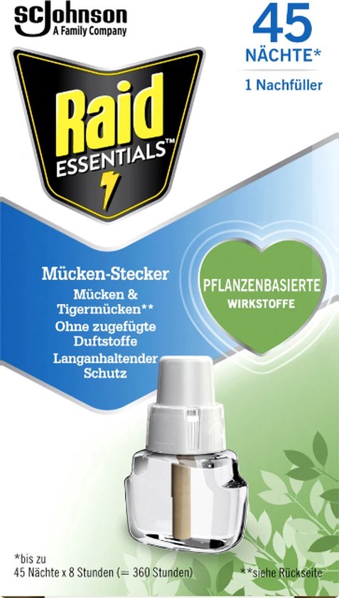 Raid Essentials navulling voor muggenstekker, 45 nachten, met plantenextracten.