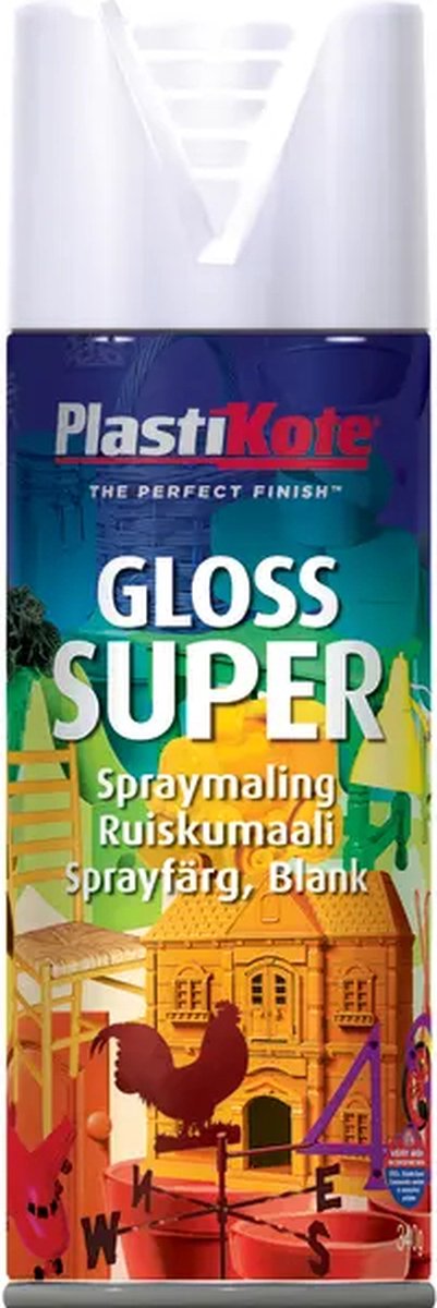Plastikote - Spuitlak - Super Gloss RAL 9010 - 400 ml - hoogglans wit