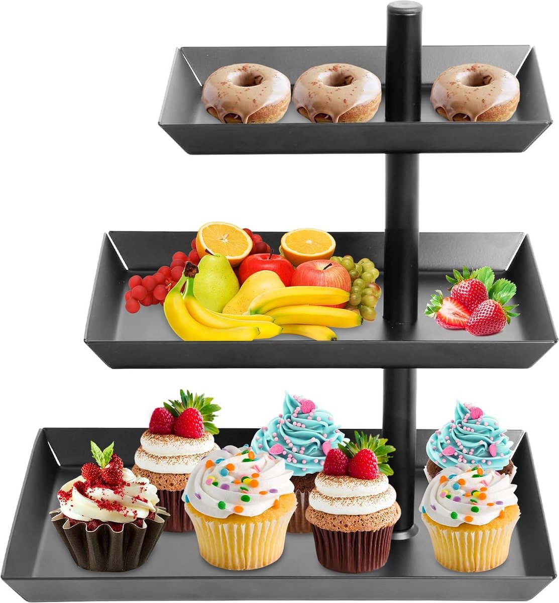 Goodivery ® Elegante Zwarte Drie Laagse Taartstandaard voor Desserts en Meer