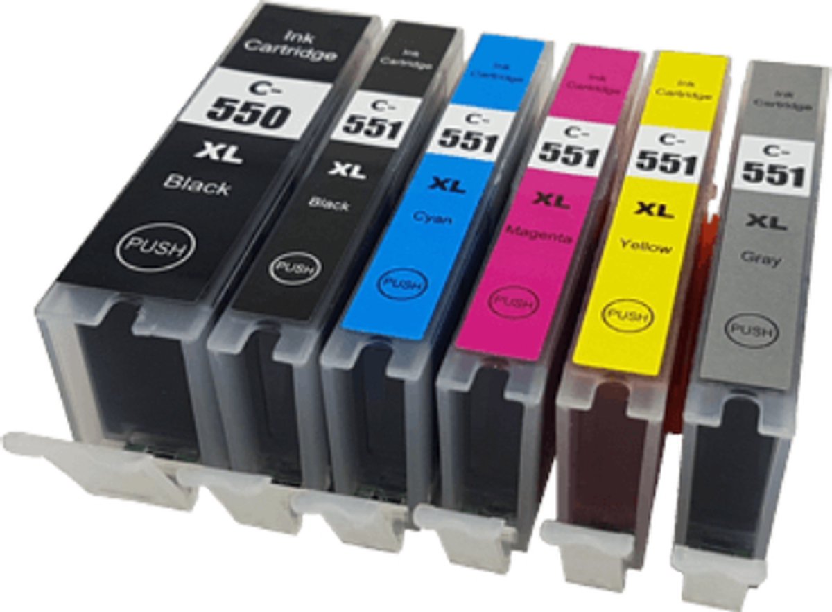 MediaHolland - Huismerk Inkt Cartridges voor Canon CLI-551 en PGI-550 Printers - Set van 6 Stuks - 5 Kleuren - Canon Inktpatronen, Cartridge