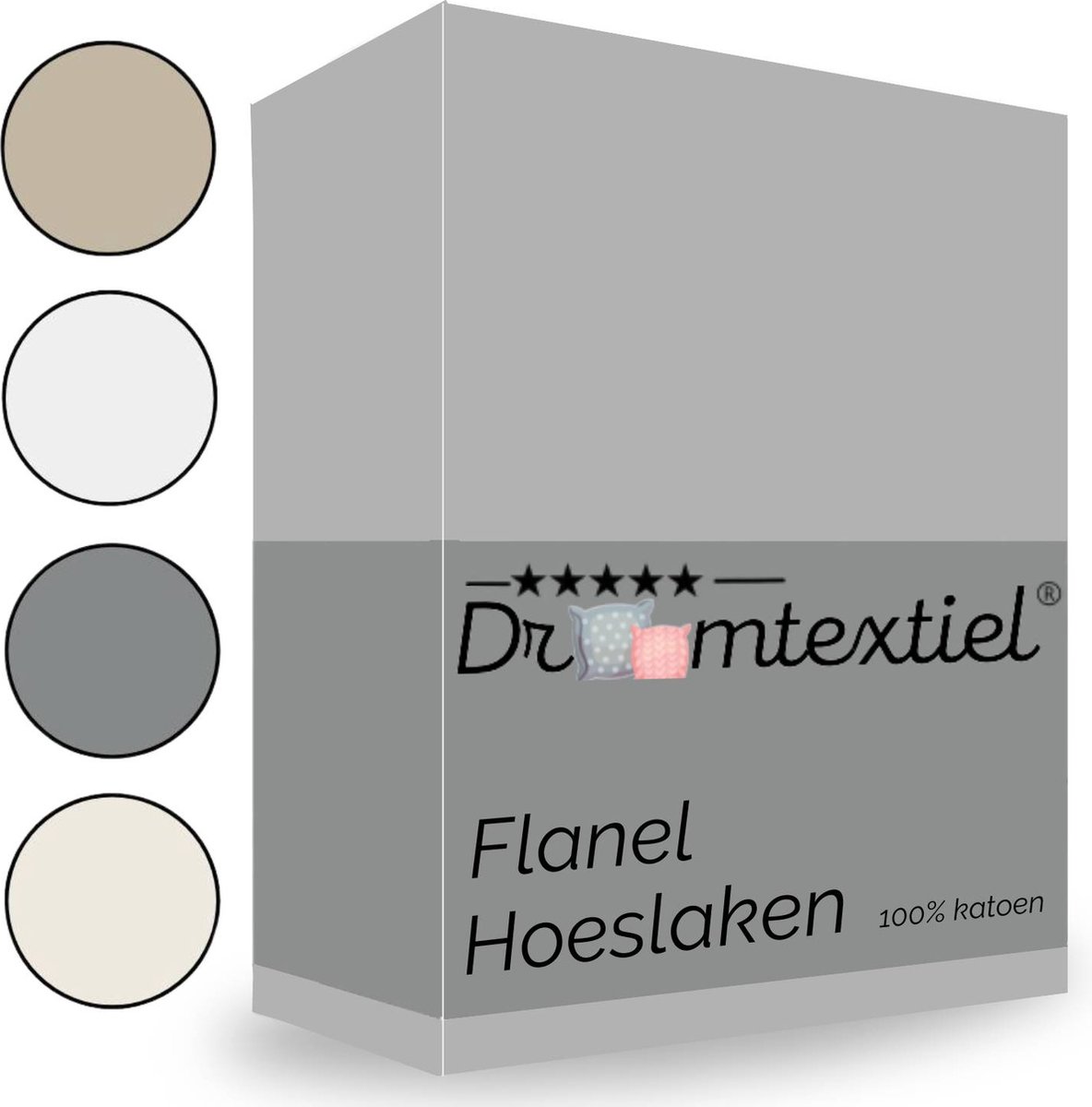 Droomtextiel Hoeslaken Flanel Grijs - 200x200 cm - Superzacht - 100% katoen