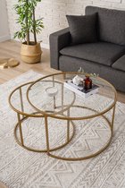 Skye Decor, Glazen salontafelset, Gold-Transparent-80-60, Gehard glas, Goud, 80 x 80 x 43 cm