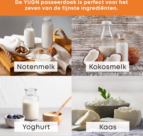 YUGN Étamine Tissu Ortie Sac à Lait de Noix LOT de 2 - Katoen Bio Ecru avec Couture Renforcée - Pour Faire du Lait d'Amande et du Fromage - 35x35cm - Astuce Cadeau
