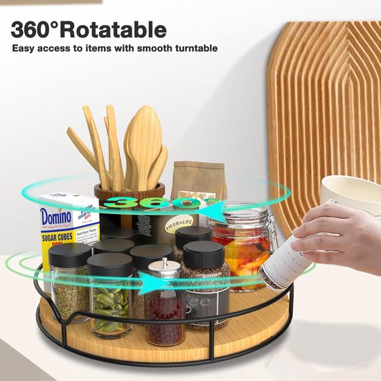 Semlos Lazy Susan vierkant draaiplateau voor kast, draaibaar kruidenrek voor opslag en organisatie van de keuken, antislip koelkastorganizer, 22,9 cm