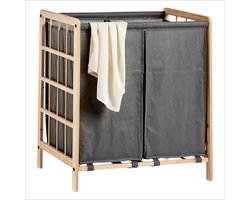 Marbeaux Wasmand - 2 Vakken - Wassorteerder - Grijs - Bamboe - 59,5x33cm