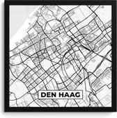 Poster in lijst - Fotolijst 40x40 cm - Posters - Kaart - Den Haag - Zwart - Wit - Posterlijst zwart - Decoratie - Wanddecoratie woonkamer - Muurdecoratie slaapkamer