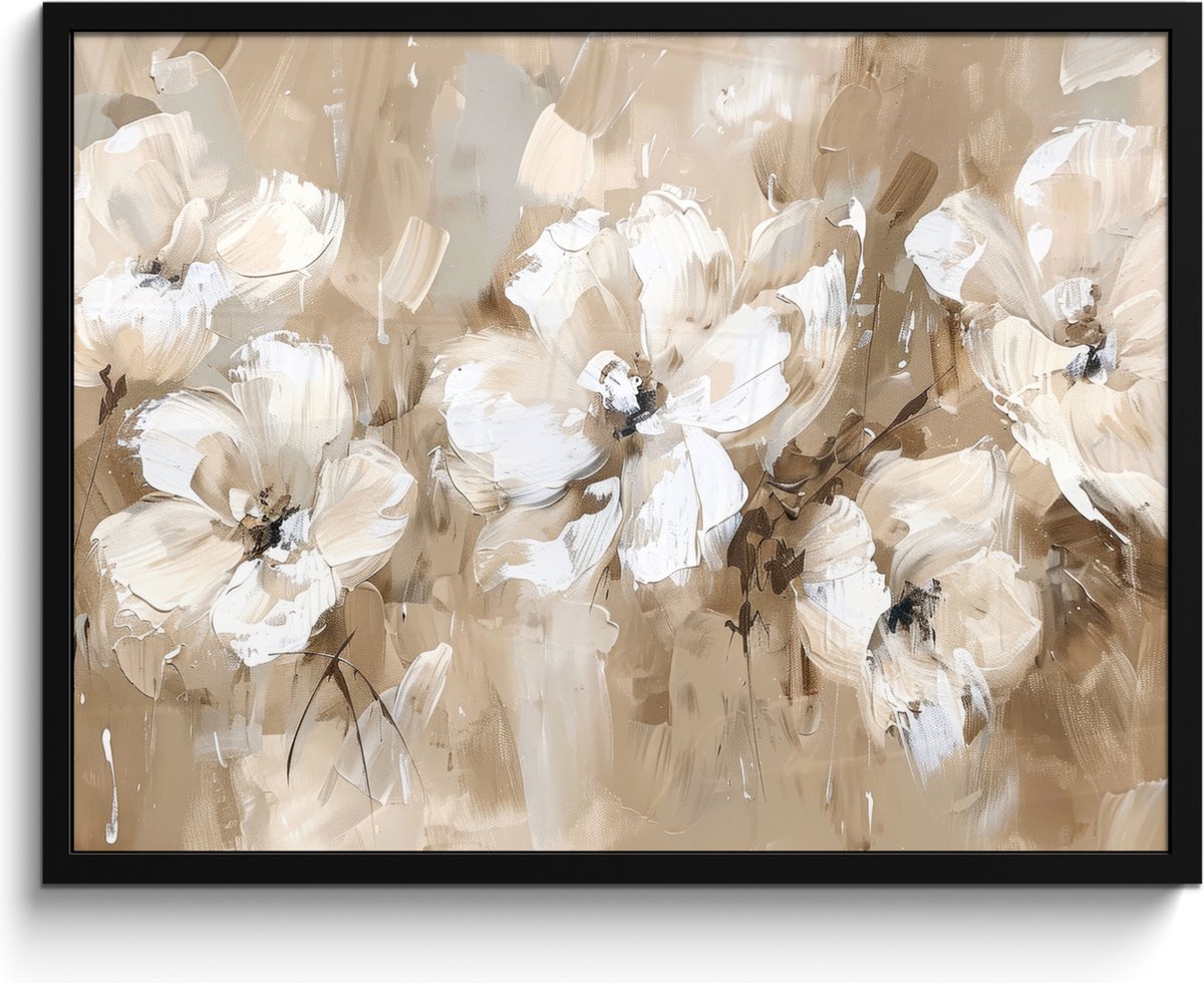 FrameYourWall Poster in lijst - Fotolijst 80x60 cm - Posters - Bloemen - Beige - Abstract - Modern - Posterlijst zwart - Decoratie - Wanddecoratie woonkamer - Muurdecoratie slaapkamer