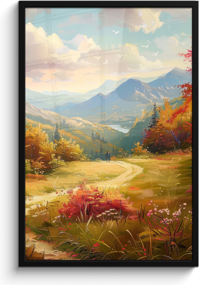 FrameYourWall Poster in lijst - Fotolijst 60x90 cm - Posters - Landschap - Illustratie - Natuur - Posterlijst zwart - Decoratie - Wanddecoratie woonkamer - Muurdecoratie slaapkamer Natuur landschap