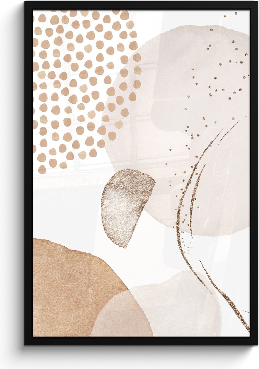 FrameYourWall Poster in lijst - Fotolijst 60x90 cm - Posters - Watercolor - Pastel - Beige - Abstract - Modern - Posterlijst zwart - Wanddecoratie badkamer - Muurdecoratie WC - Decoratieve accessoires - Toilet muur decoratie Beige - Modern