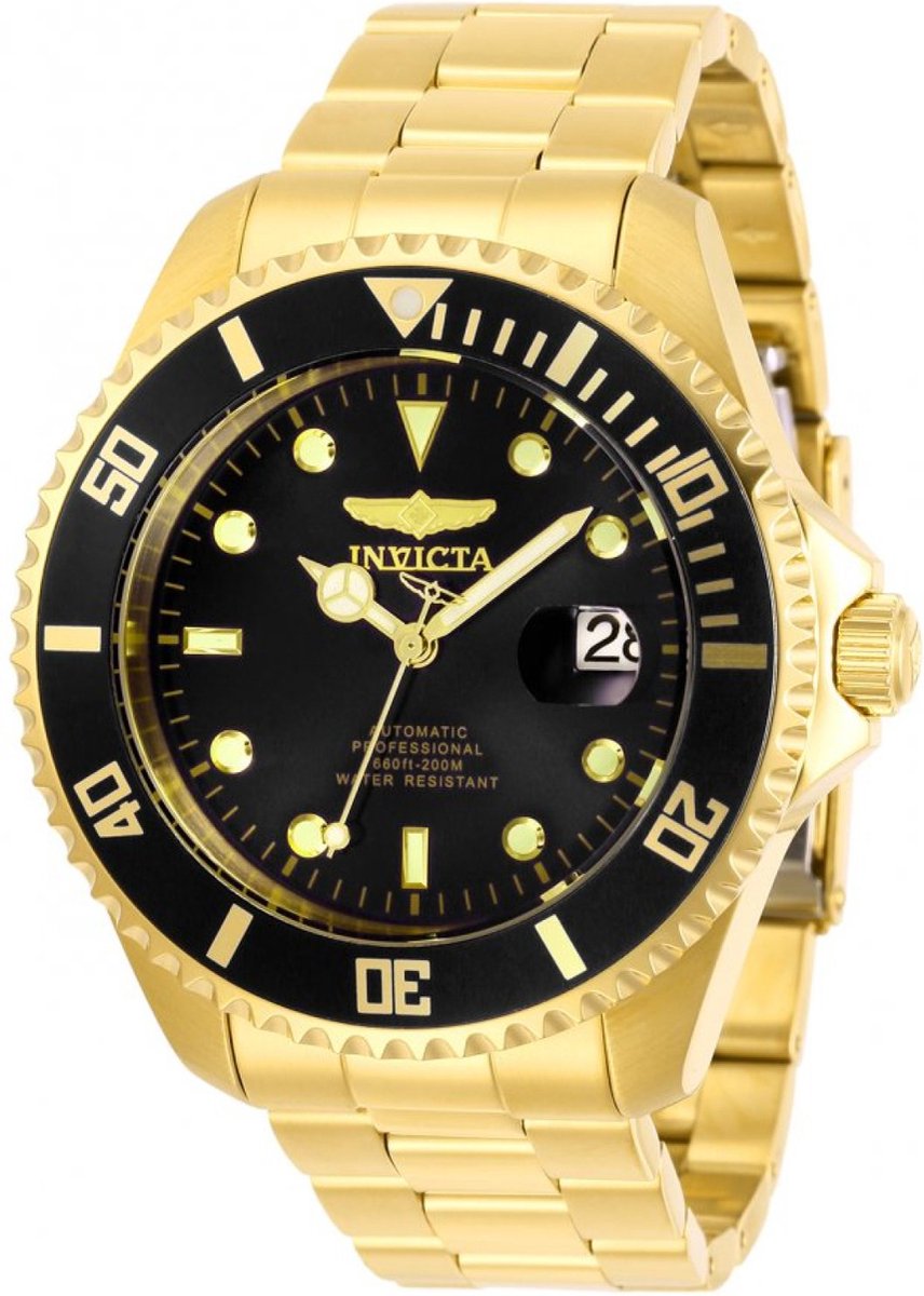 Invicta Pro Diver 28948 Heren Horloge - Waterdicht - Analoog - Automatisch Uurwerk - Roestvrij Staal met zwarte Wijzerplaat