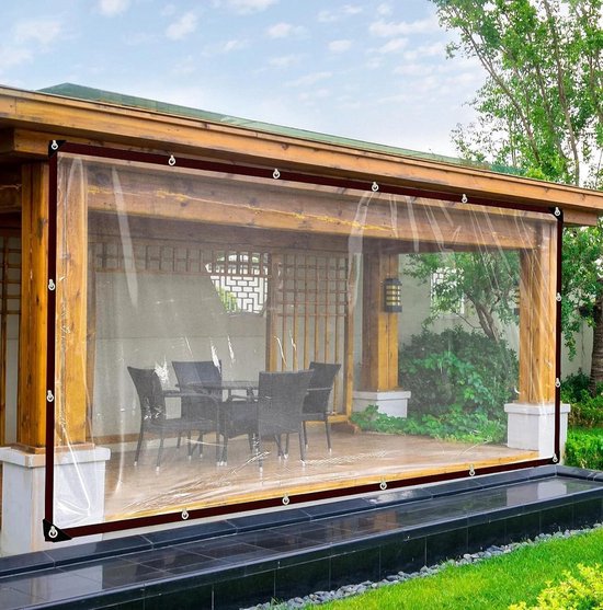 NIANXINN Outdoor helder waterdicht afdekzeil voor planten, 0,35 mm scheurvast regengordijn, PVC transparant zeil luifels met oogjes, opvouwbare terras-tuindaken, luifel, touw inbegrepen (1,5 x 3 m