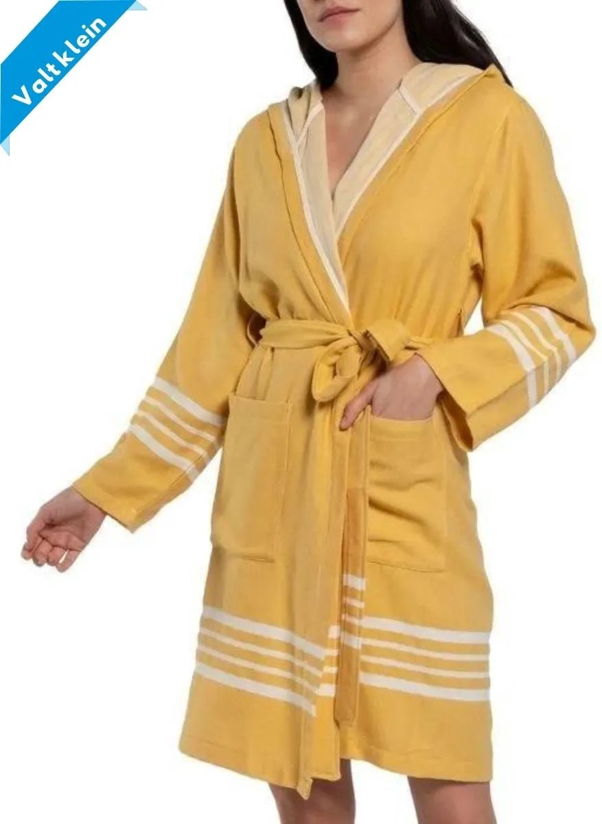 Lalay - Hamam Badjas Sun - yellow - XL - dames badjas - sauna badjas - korte badjas - badjas met capuchon - dunne badjas