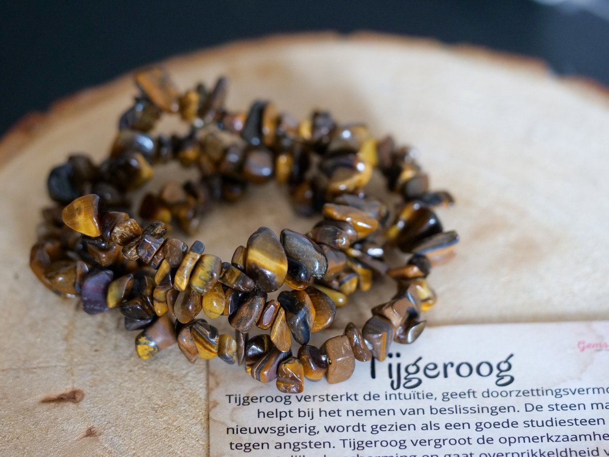 Tijgeroog Armband met organische kralen, chip, edelstenen - Perfect cadeau voor mannen en vrouwen - Inclusief uitleg - Spiritueel - Tigereye - Intuïtie - Zelfvertrouwen - Beslissingen - Studiesteen - Opmerkzaamheid - Angsten - 100% NATUURLIJK
