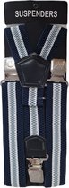 Bretels | Kleur: Donker Blauw - Wit - Licht Grijs Gestreept | Bretels Heren Volwassenen | Stevige Clips | Sterke Clips | Brede Clips | One Size Fits All