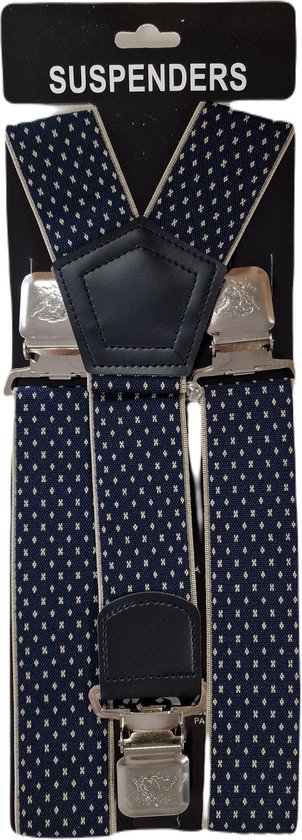 Bretelles | Couleur : Blauw - Motif Crème | Bretelles Hommes Adultes | Clips solides | Clips solides | Pinces larges | Une taille unique pour tous