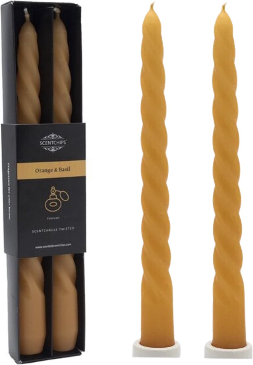 Scentchips Orange & Basil Gedraaide Geurkaarsen - Swirl Geurkaars - Geurkaarsen Geschenkset - Geur Kaars - 20 Branduren - 2 Stuks