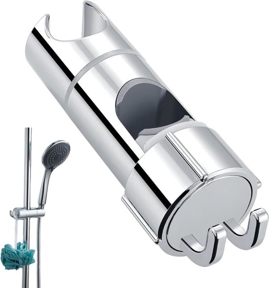 Glijstuk Voor Douchestang - ø 18-25 Mm - Handdouche-Beugel - Met 2 Haken - Chromen - Verstelbare - ABS - Handdouche - Douchekop - Douchekop Houder- Handdouchehouder - Douche - Badkamer - Zilver - Universele - Voor Douchestang - Eenvoudige Installatie