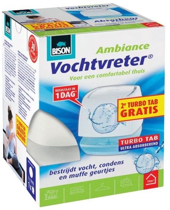 Bison Vochtvreter Ambiance doos, met afbeelding van de luchtontvochtiger en 2e turbo tab gratis.
