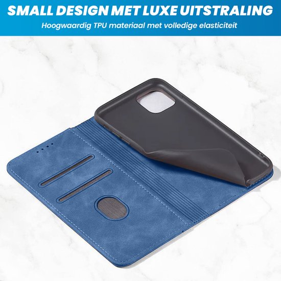 Étui portefeuille bleu en similicuir avec un étui intérieur en TPU amovible.