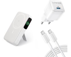 Anker MagGo Power Bank - 15W draadloze powerbank - 10.000mAh + Anker 512 Nano Pro USB-C PIQ 3.0 sneloplader - Fast Charger - 20W + Anker 322 USB-kabel 1,8 m USB C Wit