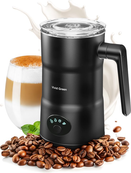 Foto: Melkopschuimer met schenktuit electrisch 4 in 1 melkopschuimers melkschuimer voor melk milk frother zwart vivid green