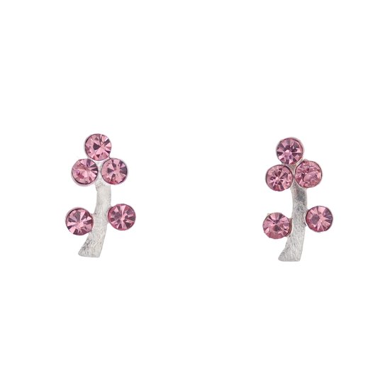 Behave – Boucles d'oreilles – Petites Boucles d'oreilles en argent sterling – Motif branches – Rose – Pierres de cristal
