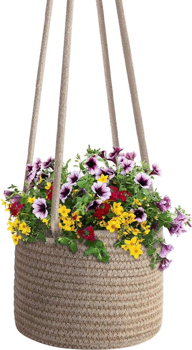 Moderne Boho Katoen Touw Mand Indoor Planter Hanger Hanging Plant Mand (tot 7 Inch Flower Pot) Macrame Geweven Organizer Bin Home Decor Opslag Organizer 508 cm Hangtouw Bruin