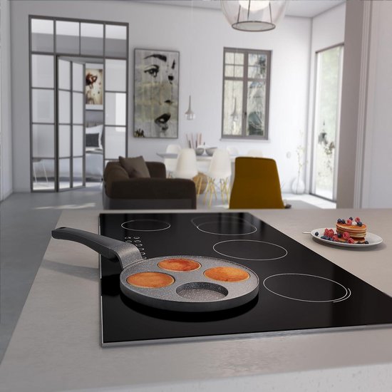 Amalindo Pancakepan, inductie, 4 gaten, pannenkoekenvorm, spiegeleipan, pannenkoekenmaker, poffertjesmaker, anti-aanbak, eierpan, spiegeleipan, pannenkoekenpan, diameter 26 cm