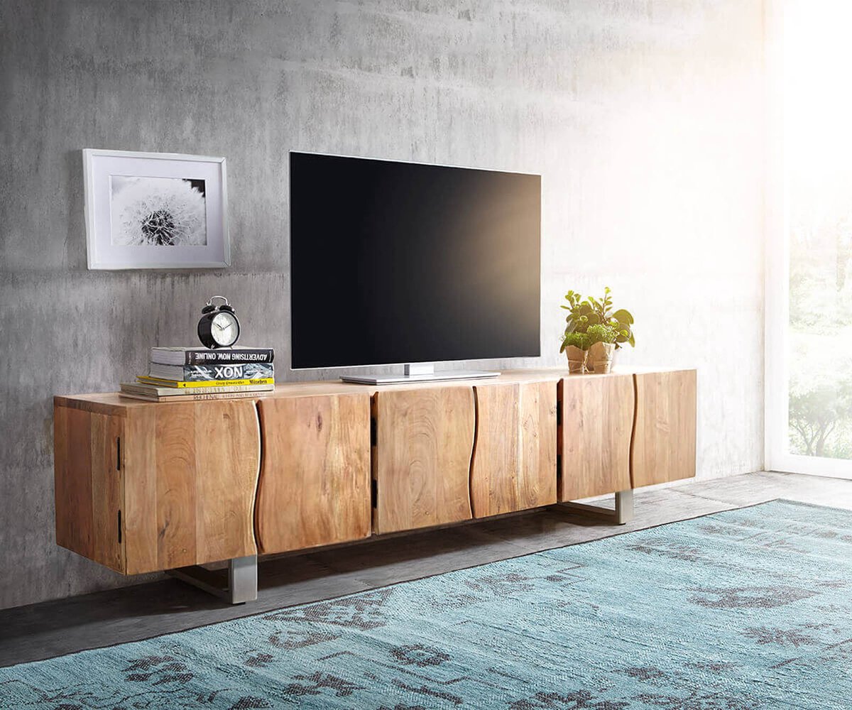 TV-tafel Live-Edge acacia natuur 220 cm 6-deurs massieve boomrand lowboard