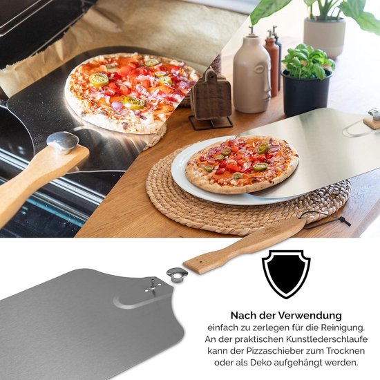 Megashopitalia Pizzaschep van roestvrij staal, extra groot, met houten Megashopitalia Pizzaschep van roestvrij staal, extra groot, met houten