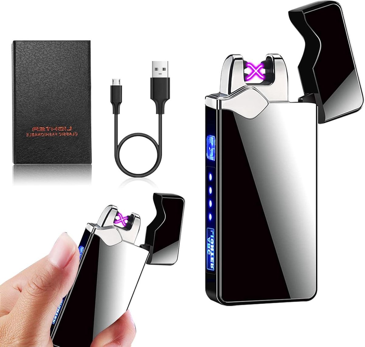 Goedkoopste Elektronische aansteker voor mannen cadeau - USB-boog elektrische aansteker - touchscreen elektrische aansteker zwart - Vaderdag jubileum bruiloften