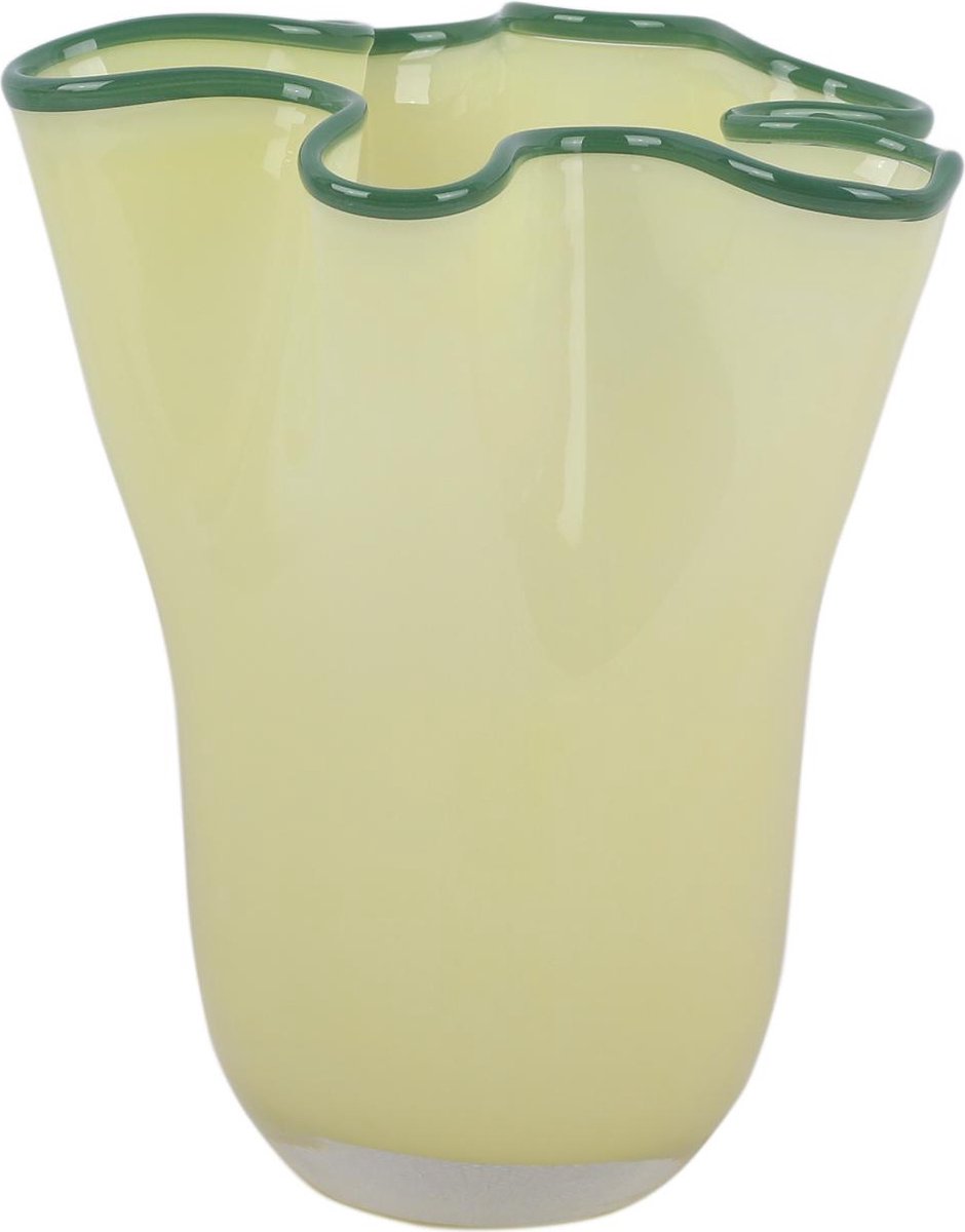 Present Time Vaas Ruffles - Geel - 19.5x19.5x22cm - Glas - Scandinavisch - Bloemenvaas - Woondecoratie - Decoratieve vaas voor woonkamer of slaapkamer