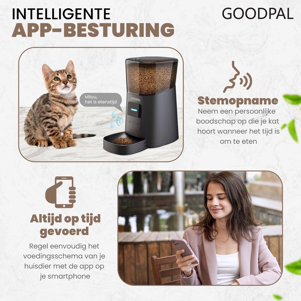 Afbeelding 3 van GOODPAL Automatische voerbak – Automatische voerbak kat – Voerautomaat – Voerdispenser – met App – 6L inhoud – makkelijk te installeren