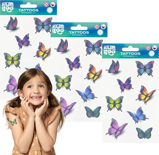 Vlinder Kindertattoo Set, Afwasbare Kindertattoos