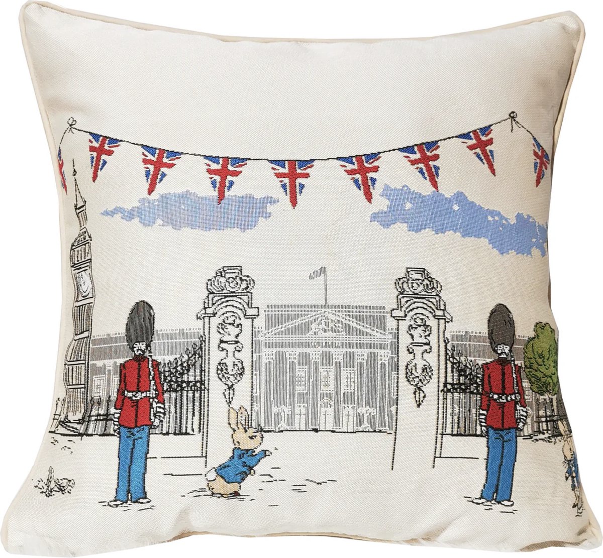 Signare Kussenhoes - Luxe gobelinstof - Peter Rabbit - Pieter Konijn - Victorian - Engelse vlag - 45x45 cm creme