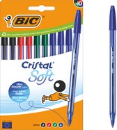 Stylo Bille BIC Cristal Soft à Encre Softline - Couleurs Assorti - Boîte de 10 - Pointe Medium 1,2 mm