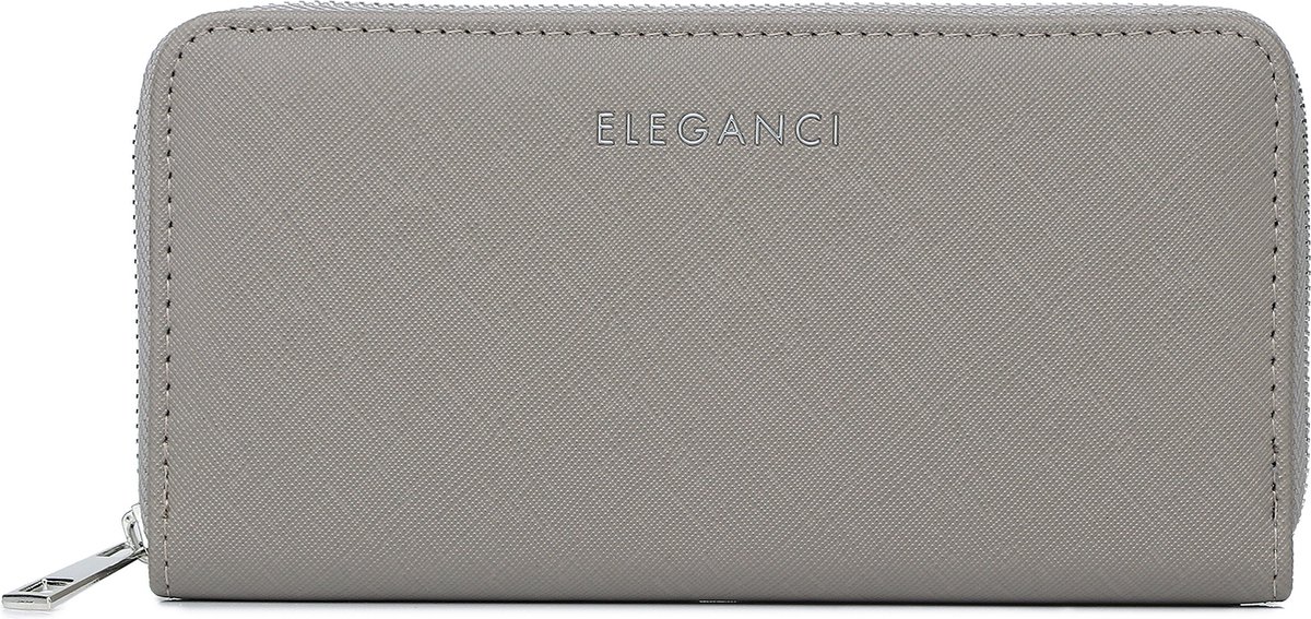 Eleganci® - Dames Portemonnee - Portefeuille - Beurs - Kunstleer - Geschikt voor pasjes - Cadeau - Ritsportemonnee - Kado - Met Ritssluiting - Voor Muntgeld - Voor Briefgeld - Grijs