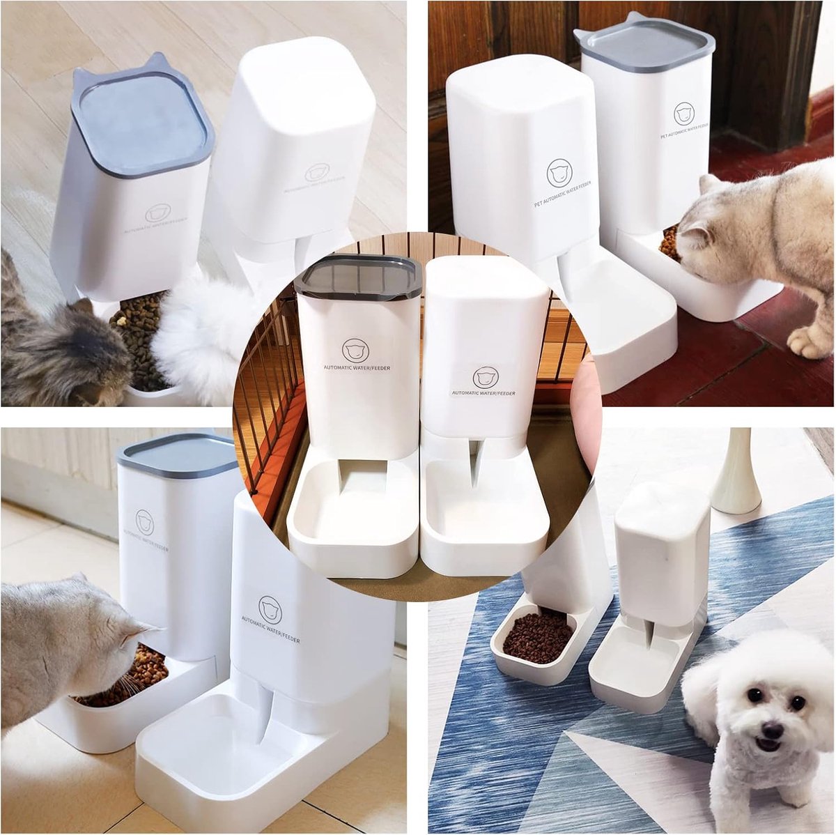 Afbeelding 3 van IBBO® - Huisdierenvoeder - Voedseldispenser - Droog Voedsel - Automatische Waterdispenser - Voer voor Honden/Katten - Hond - Kat - 2 stuks - BPA-vrij - Wit - (MET Dierenborstel handschoen GRATIS )
