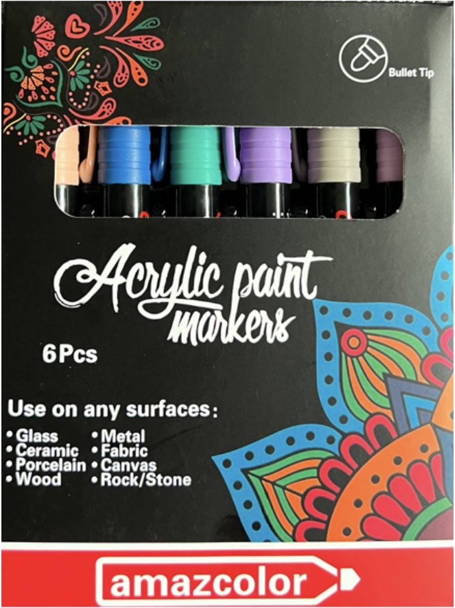 Set Van 22 Flexibele Acrylverfstiften Met Penseelpunt, 1-7 Mm Lijn Voor Het Schilderen Van Rotsen, Penseellettering, Glas, Mokken, Hout, Metaal, Canvas, Stof En Plastic. Geassorteerd Rood