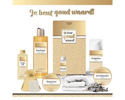 Geschenkset “Je bent goud waard!” - 8 producten - 800 gram | Cadeau Vrouw - Wellness Pakket Vrouw - Giftset Vriendin - Moeder - Cadeaupakket Collega - Cadeau Zus - Verjaardag Oma - Moederdag - Kerstpakket - Kerst Cadeau - Goud