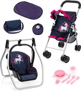 Bol.com Opvouwbare poppenbuggy poppenwagen dubbele wielen tas aankleedkussen wieg accessoires aanbieding