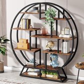 TRIBESIGNS - Boekenkast - Ronde Boekenrek met 5 Planken - Industrieel - Spaanplaat - Bruin/Zwart - 150 x 30 x 160 cm
