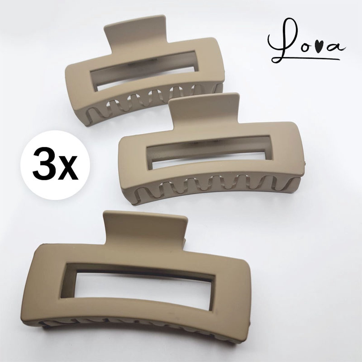3x LoVa Haarklemmen Bruin / zandkleur Square design